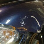Before and after photographs of a damaged, blue, Maserati that was repaired by Elite Paint & Body Shop in West Palm Beach, FL.
